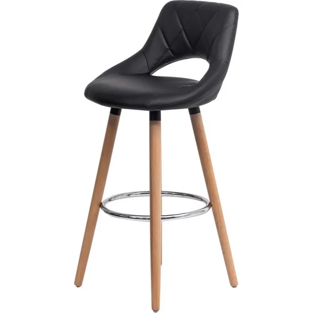 In And Outdoormatch Kunstlederen barkruk - ergonomisch design - comfortabele zitting met rugleuning - stevige metalen poten - landelijk & modern - zwart
