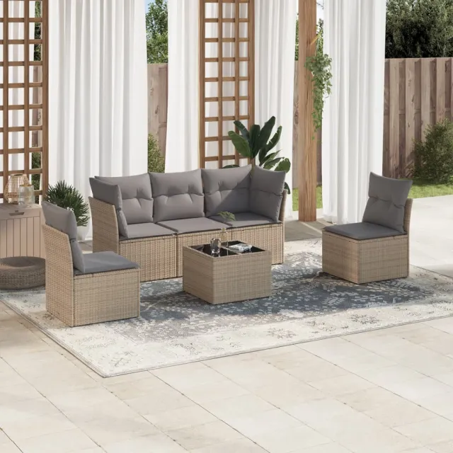 vidaXL 6-delige Loungeset met kussens poly rattan beige, foto 2