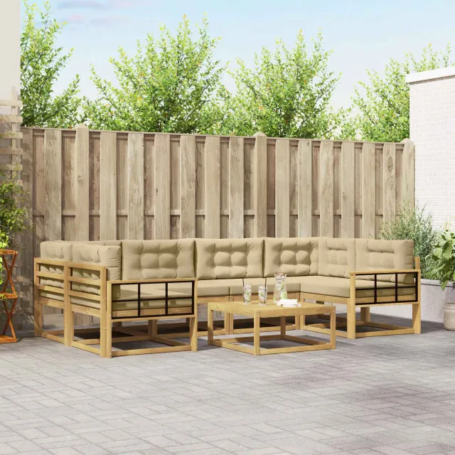 vidaXL Buiten bankenset 5 st 6-zits Wit en Beige