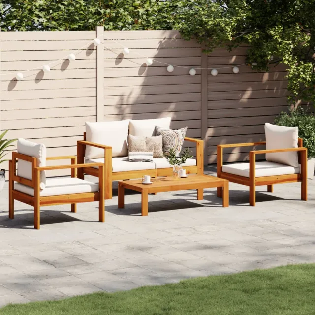 vidaXL 4-delige Loungeset met kussens massief acaciahout rood, foto 2