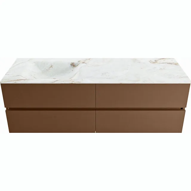 Mondiaz VICA-DLUX 150cm badmeubel onderkast Rust 4 lades. Inbouw wastafel CLOUD links zonder kraangat, kleur Frappe.