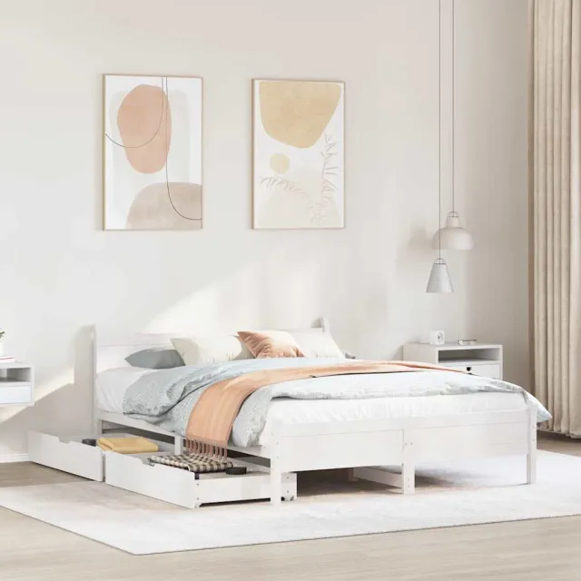 vidaXL Bedframe zonder matras massief grenenhout wit 150x200 cm