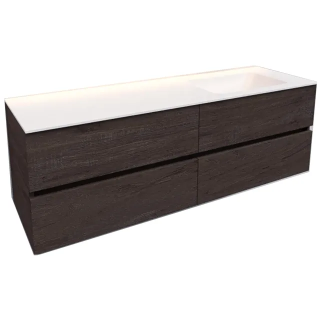 Boss & Wessing Badkamermeubel Solid Surface BWS Oslo 200x46 cm Wood Dark Brown Wasbak Rechts (0 kraangaten, 4 lades)