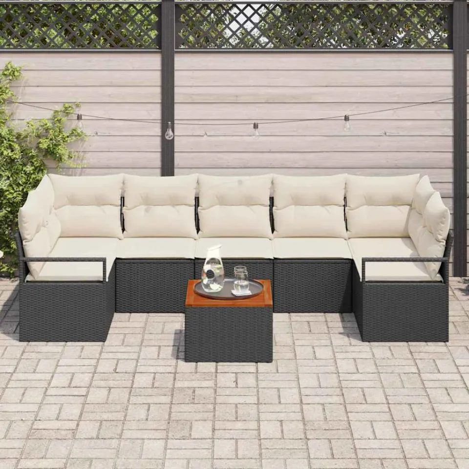 vidaXL Tuinbankenset 8 st Zwart poly rattan, foto 3