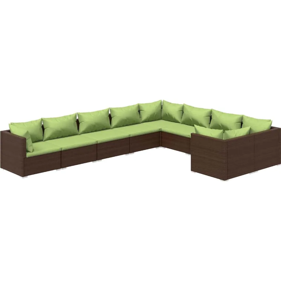 vidaXL 9-delige Loungeset met kussens poly rattan bruin