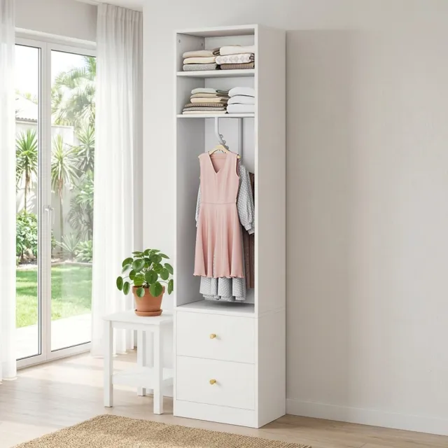 Pugsdrly Kledingkast wit, 2 lades, 1 kledingstang, 1 vak, 50 x 30 x 200 cm, smalle kast