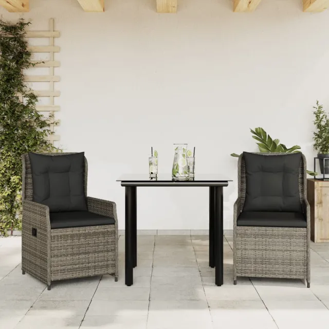 vidaXL 3-delige Tuinset met kussens poly rattan grijs, foto 2