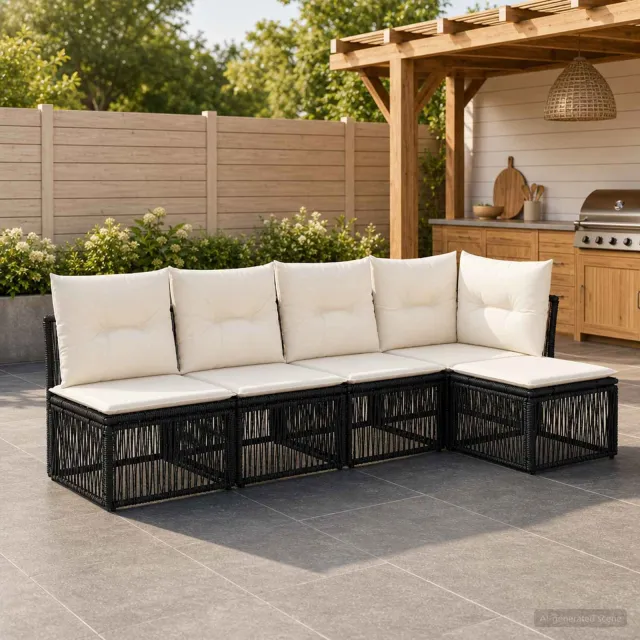vidaXL Tuinbankenset 5 st 5-zits Zwart poly rattan, foto 2
