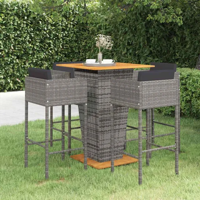 vidaXL 5-delige Tuinbarset met kussens poly rattan grijs, foto 2
