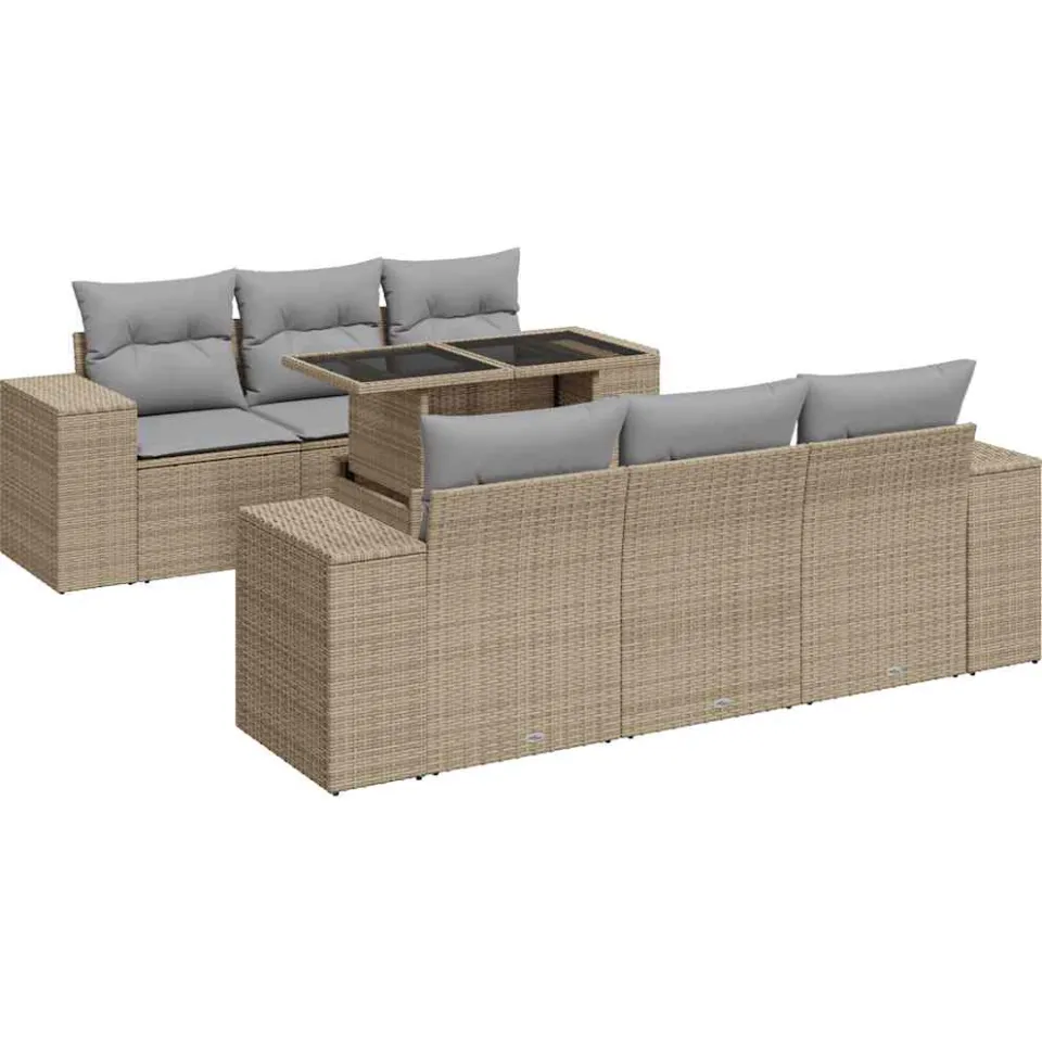 vidaXL 7-delige Loungeset met kussens poly rattan beige, foto 3