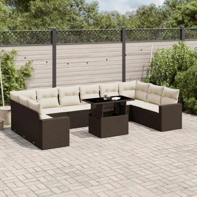 vidaXL 11-delige Loungeset met kussens poly rattan bruin, foto 2