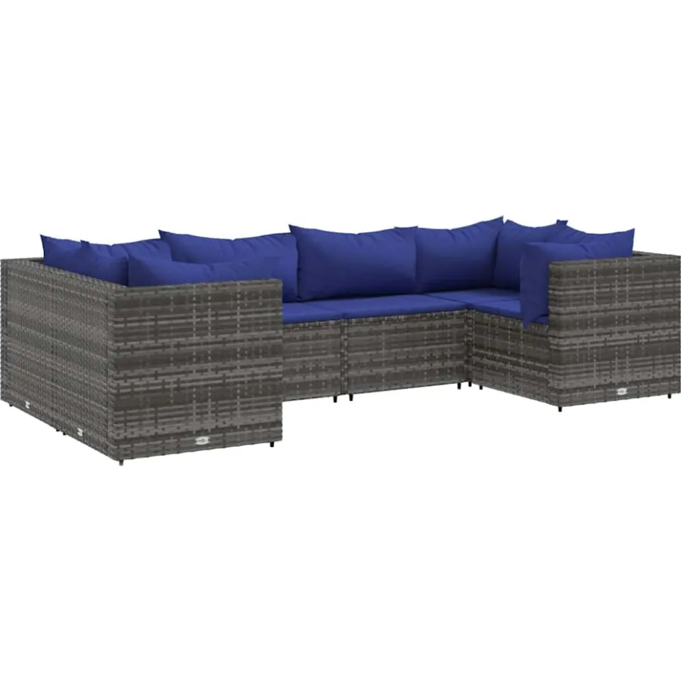 vidaXL 6-delige Loungeset met kussens poly rattan grijs, foto 3