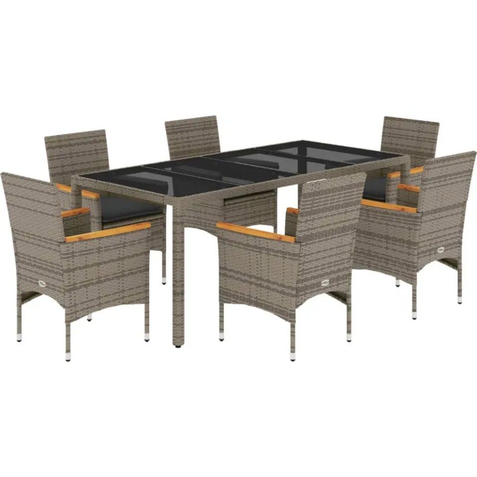 vidaXL 7-delige Tuinset met kussens poly rattan en glas grijs, foto 3