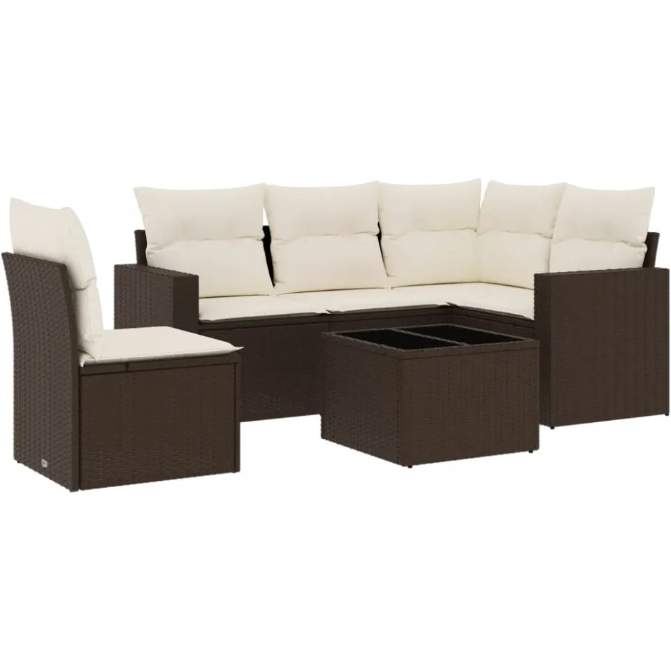 vidaXL 6-delige Loungeset met kussens poly rattan bruin