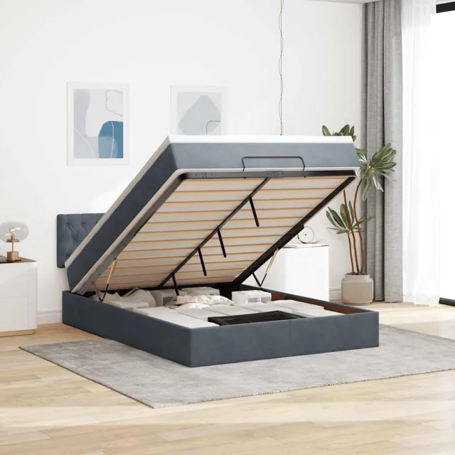 vidaXL Ottoman bed met matras en LED's 140x200cm fluweel donkergrijs grijs