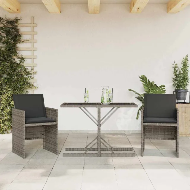 vidaXL 3-delige Bistroset met kussens poly rattan grijs, foto 2