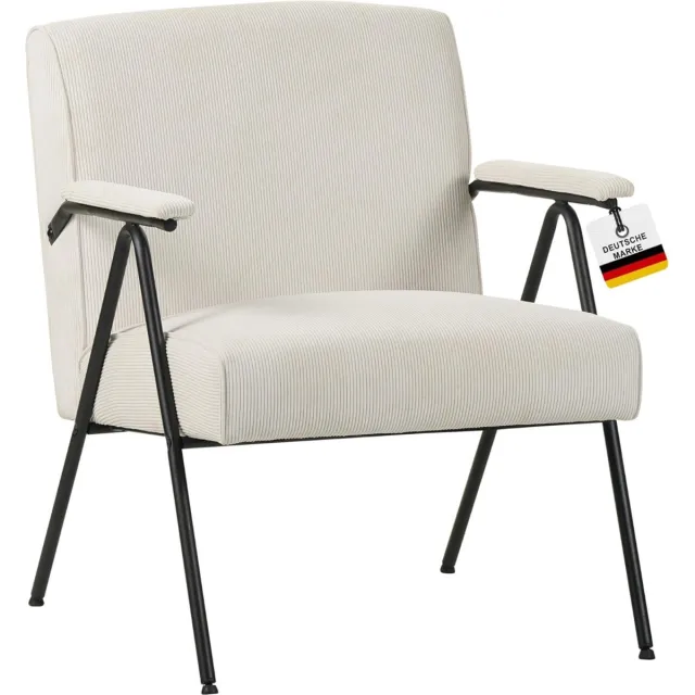 Albatros International Albatros design vintage fauteuil Stanford, bekleding van hoogwaardige koordstof in Beige, zeer comfortabele verende kern, relaxfauteuil loungestoel voor in de woonkamer, slaapkamer of als tv-fauteuil Grijs