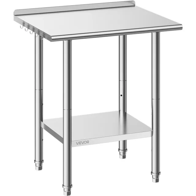 Vevor Roestvrijstalen Tafel voor de Horeca, 762 X 610 X 894 mm, Verstelbare Roestvrijstalen Tafel met Opstaande Rand, Werktafel met Onderblad voor Restaurants, Zwaar Uitgevoerd, Bovenblad (204 kg), Onderblad (168 kg) Zilver