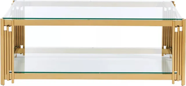 Vente-unique Salontafel van gehard glas en roestvrij staal - Goudkleurig - NOMELANO