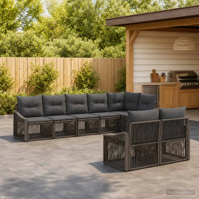 vidaXL Tuinbankenset 8 st 8-zits Grijs poly rattan, foto 2