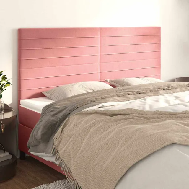 vidaXL Hoofdbord roze 200x5x118/128 cm fluweel