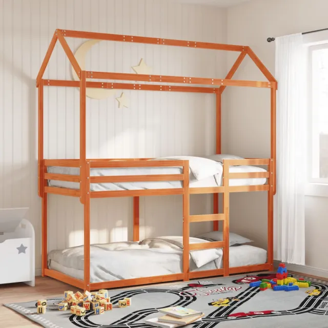 vidaXL Stapelbed met dak massief grenenhout wasbruin 90x190 cm bruin