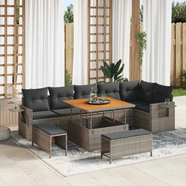 vidaXL Tuinbankenset 11 st Grijs poly rattan