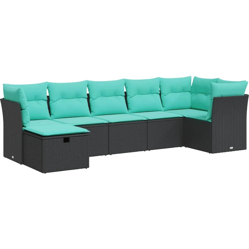 vidaXL 7-delige Loungeset met kussens poly rattan zwart, foto 3