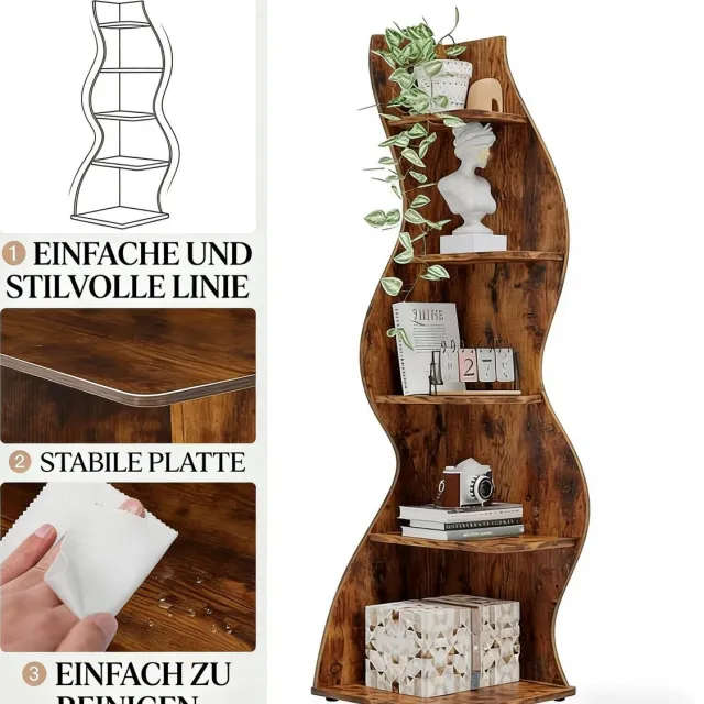 HAUSS SPOLE Boekenkast – 50 x 50 x 182,5 cm – Verstelbare Planken – Houtlook – Bruin – Hoekrek Voor Woonkamer Of Kantoor
