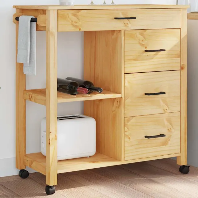 vidaXL Keukentrolley MONZA 84x40x88,5 cm massief grenenhout honingwas Bruin