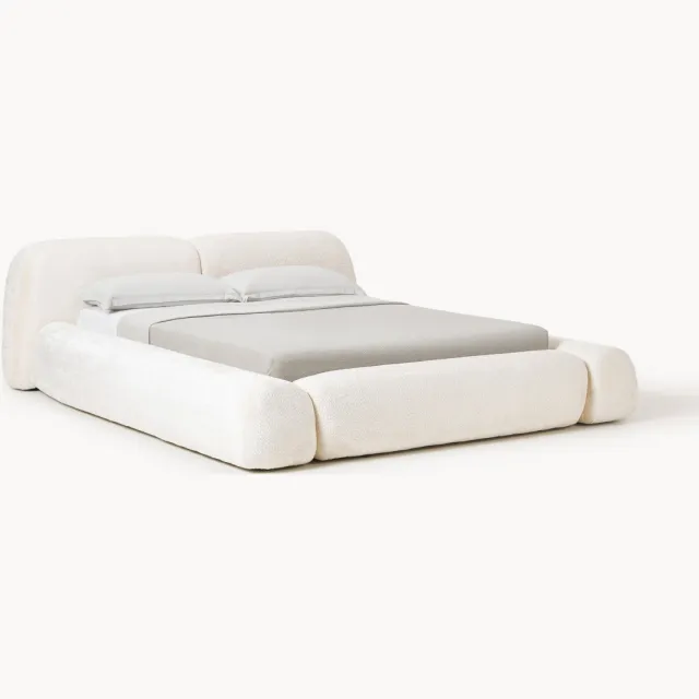 Westwing Collection Gestoffeerd teddy bouclé bed Wolke Wit