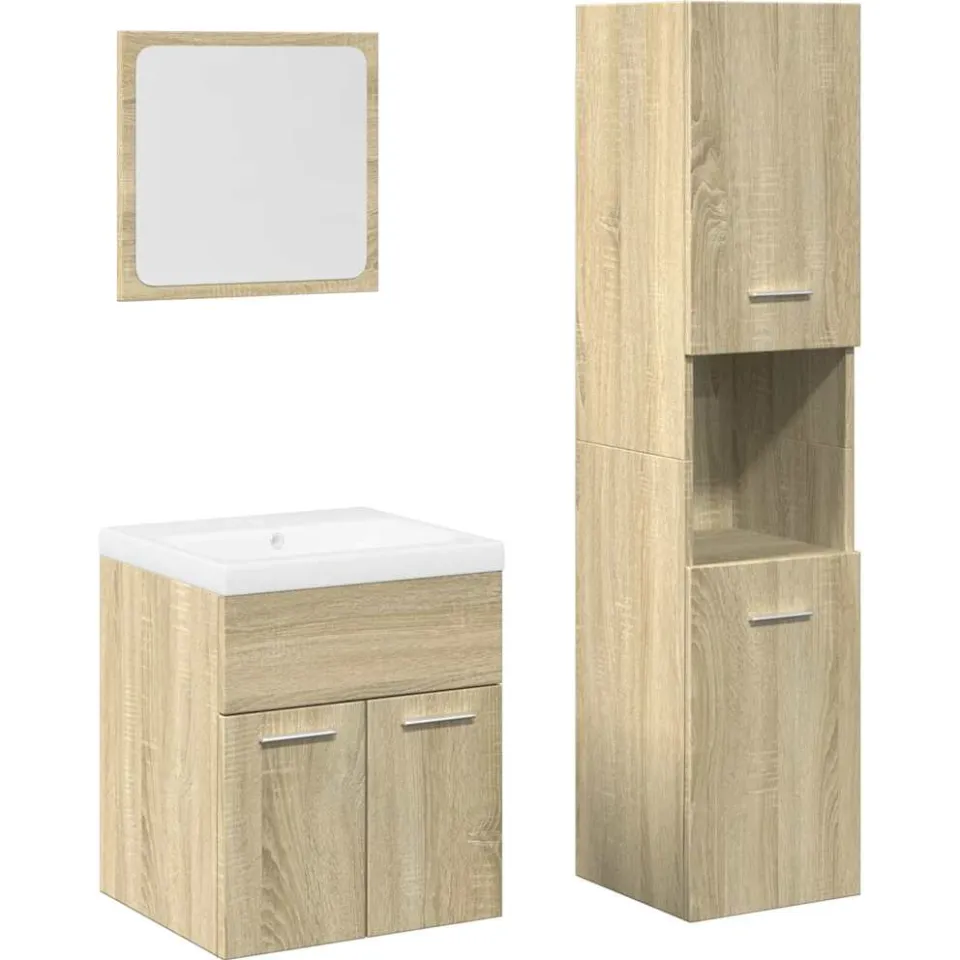 vidaXL 4-delige Badkamermeubelset bewerkt hout sonoma eikenkleurig, foto 3