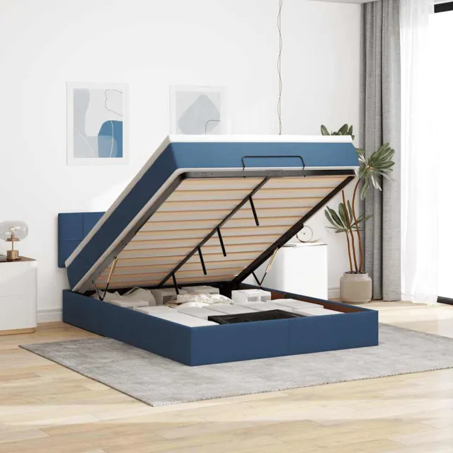 vidaXL Ottoman bed met matras 140x200cm stof blauw