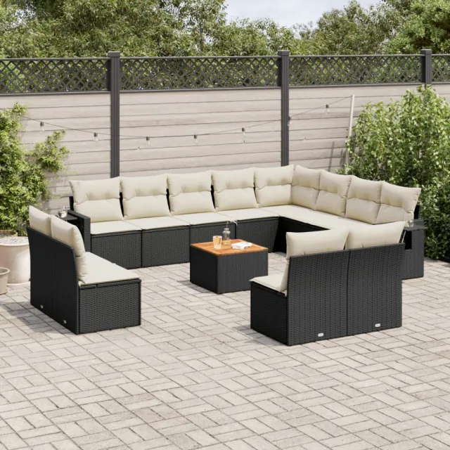 vidaXL 13-delige Loungeset met kussens poly rattan zwart, foto 2