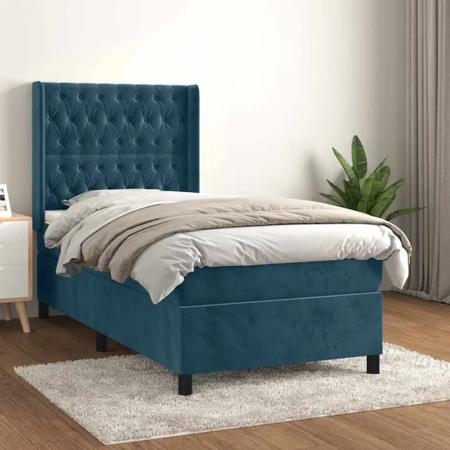 vidaXL Boxspring met matras fluweel donkerblauw 90x190 cm blauw