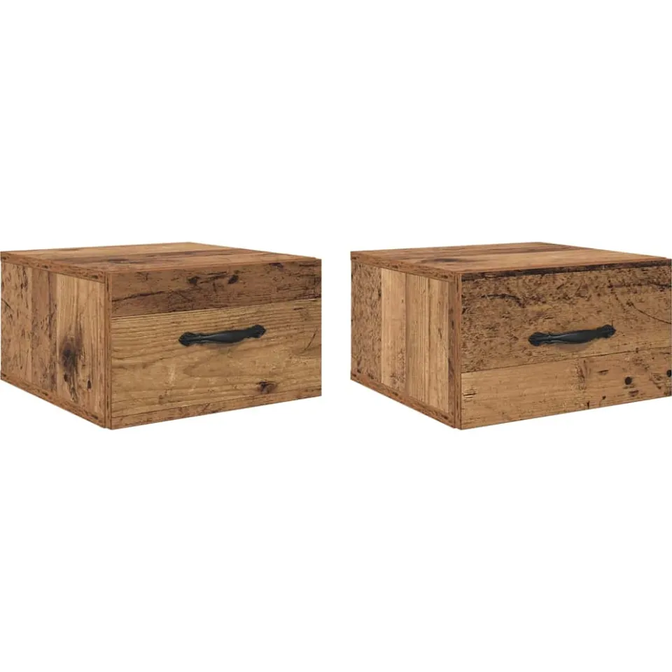 vidaXL Nachtkastje 2 st Oud hout 35 x 35 x 20 cm Bewerkt hout bruin, foto 3