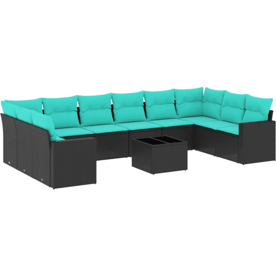 vidaXL 11-delige Loungeset met kussens poly rattan zwart, foto 3