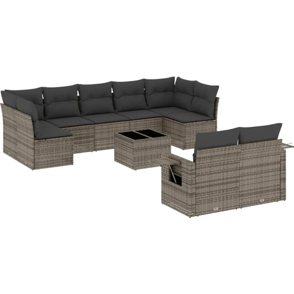 vidaXL 10-delige Loungeset met kussens poly rattan grijs, foto 3