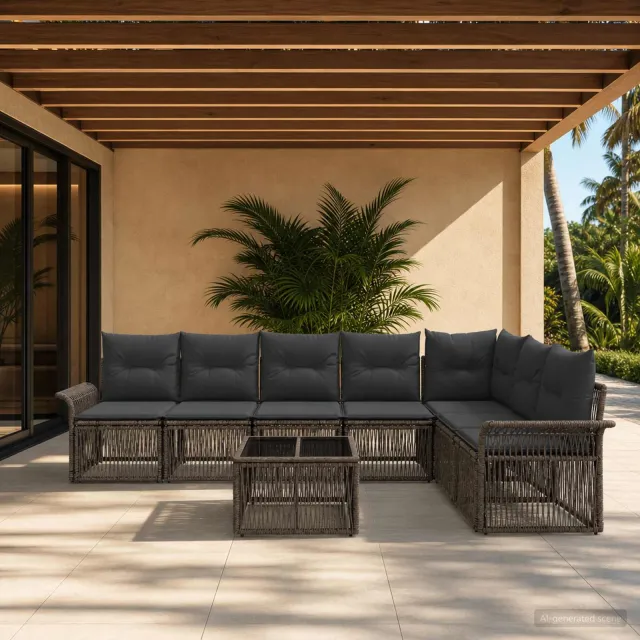 vidaXL Tuinbankenset 8 st Grijs poly rattan, foto 2