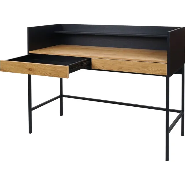 MCW Bureau MCW-J79, bureau computer bureau werktafel, lade 120x50cm hout metaal ~ eiken-look
