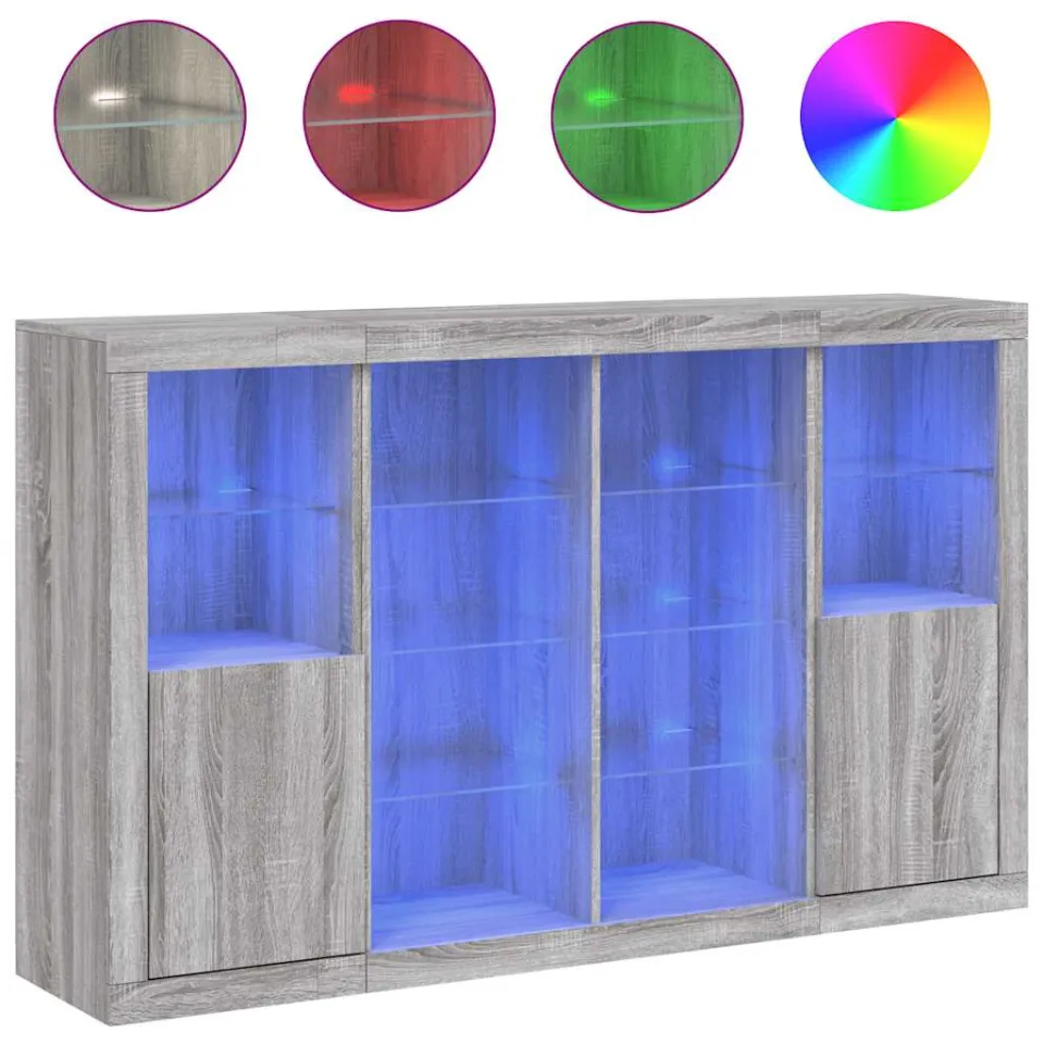 vidaXL Dressoirs met LED-verlichting 3 st bewerkt hout grijs sonoma, foto 3