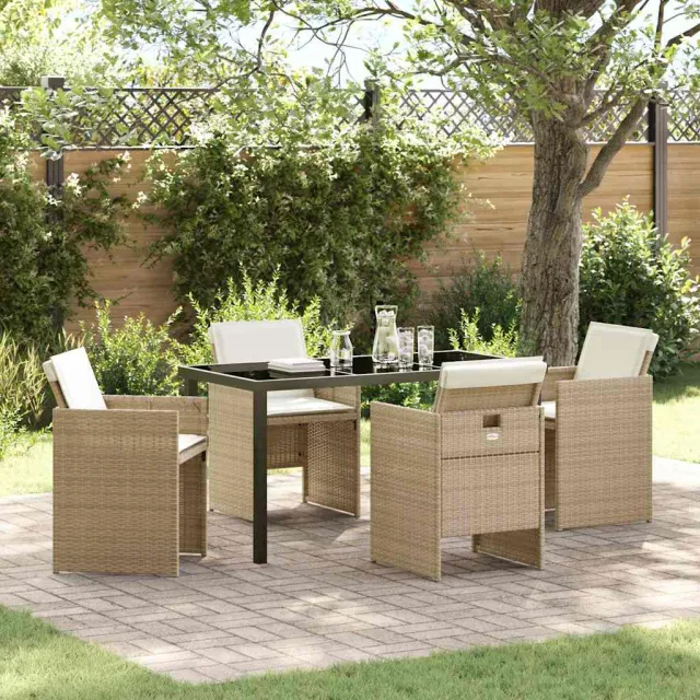 vidaXL Tuin eettafelset 5 st Beige poly rattan, foto 2