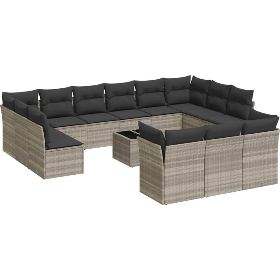 vidaXL 14-delige Loungeset met kussens poly rattan lichtgrijs