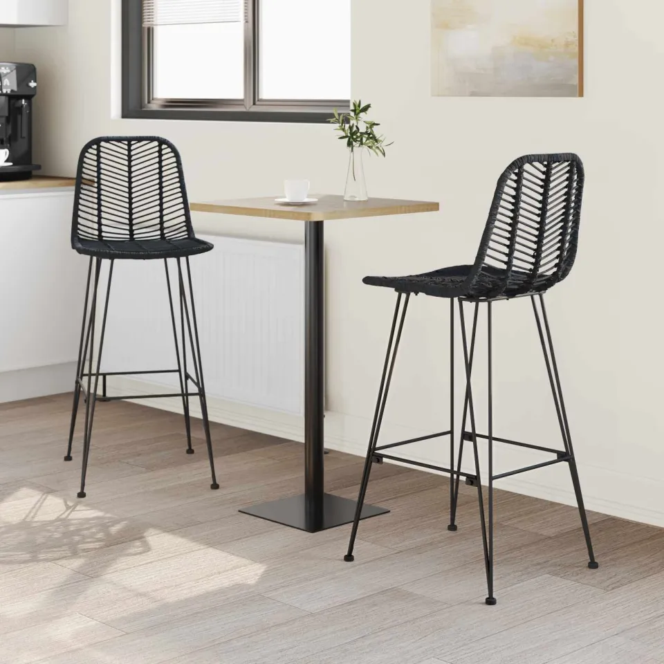 vidaXL Barkruk 2 st Zwart 44 x 53 x 111 cm Riet en IJzer, foto 2