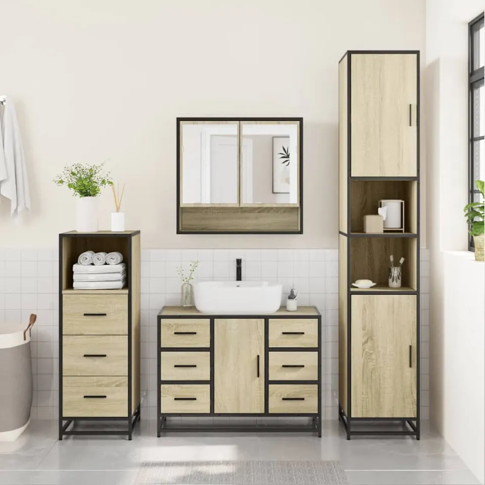 vidaXL 3-delige Badkamermeubelset bewerkt hout sonoma eikenkleurig, foto 3