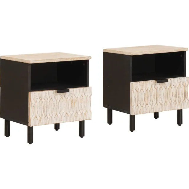 vidaXL Nachtkastje 2 st Wit 40 x 33 x 46 cm Massief Mango Hout