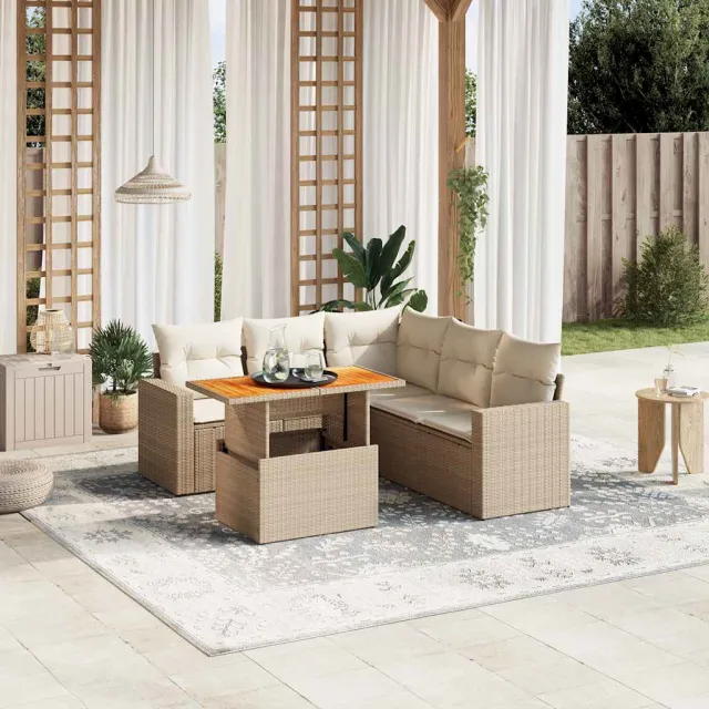 vidaXL 6-delige Loungeset met kussens poly rattan beige, foto 2