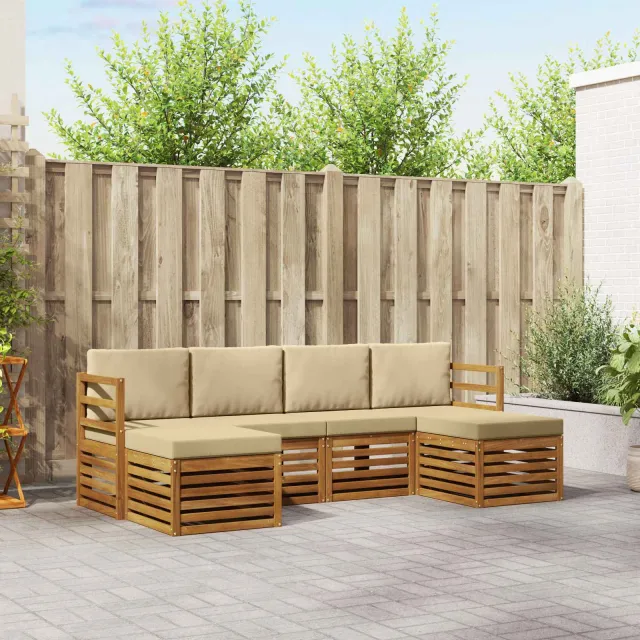 vidaXL Buiten bankenset 6 st 6-zits Natuurlijk en Beige