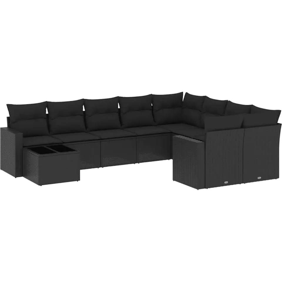vidaXL 10-delige Loungeset met kussens poly rattan zwart, foto 3
