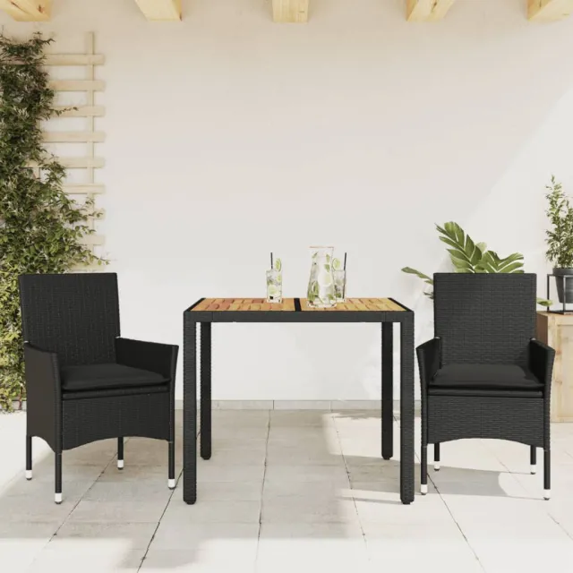 vidaXL 3-delige Tuinset met kussens poly rattan en acaciahout zwart, foto 2